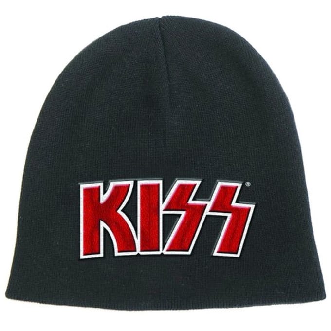 Kiss - Red On White Logo Beanie Muts - Zwart