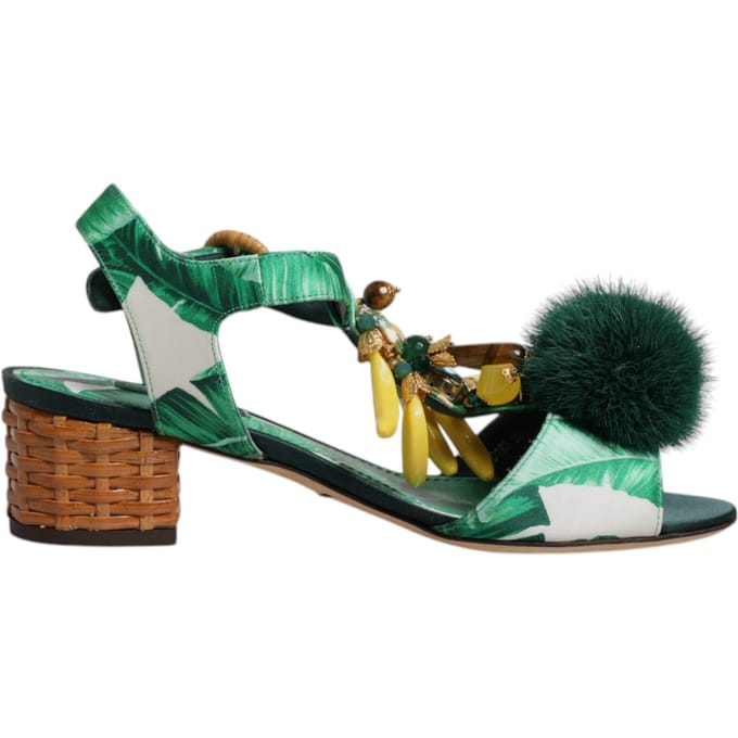 Dolce & Gabbana Groene Kristal Bont Versierde Sandalen Schoenen