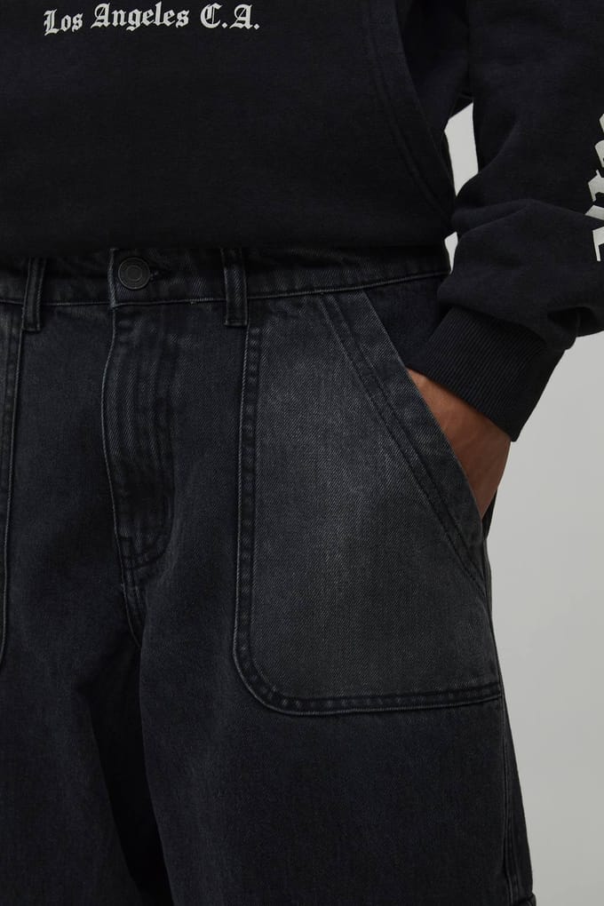Gewassen Cargo Baggy Fit Jeans | Washed Black | Size 34R
