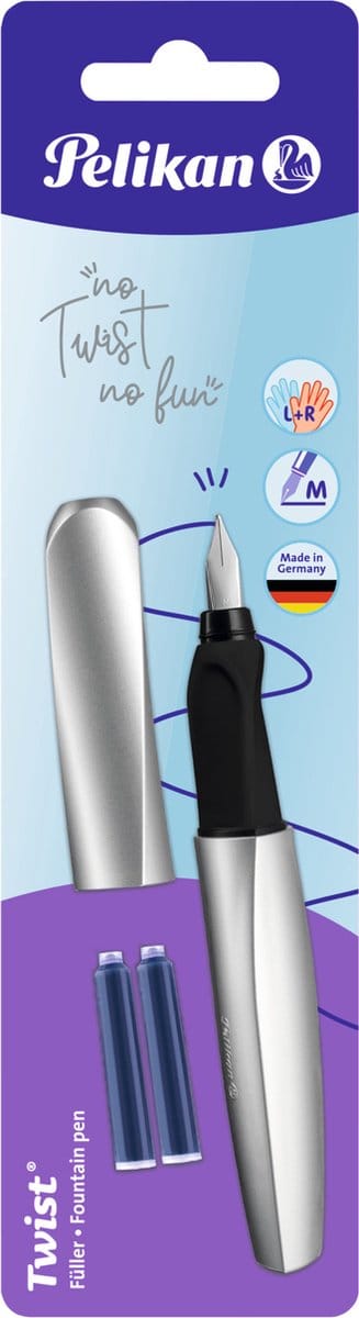 Pelikan Twist - vulpen - Silver M + 2x standaard inktpatroon