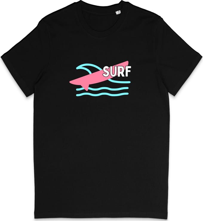 T Shirt Heren Dames - Surf - Grafische Print - Zwart - M