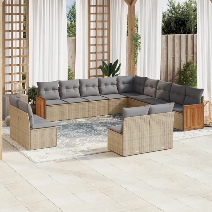 vidaXL - 13-delige - Loungeset - met - kussens - poly - rattan - beige