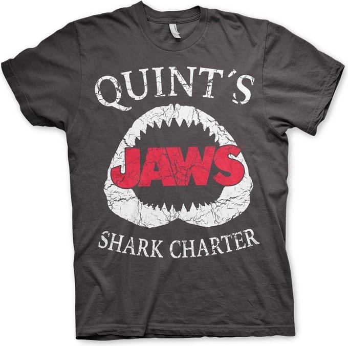 Jaws Heren Tshirt -S- Quint's Shark Charter Grijs