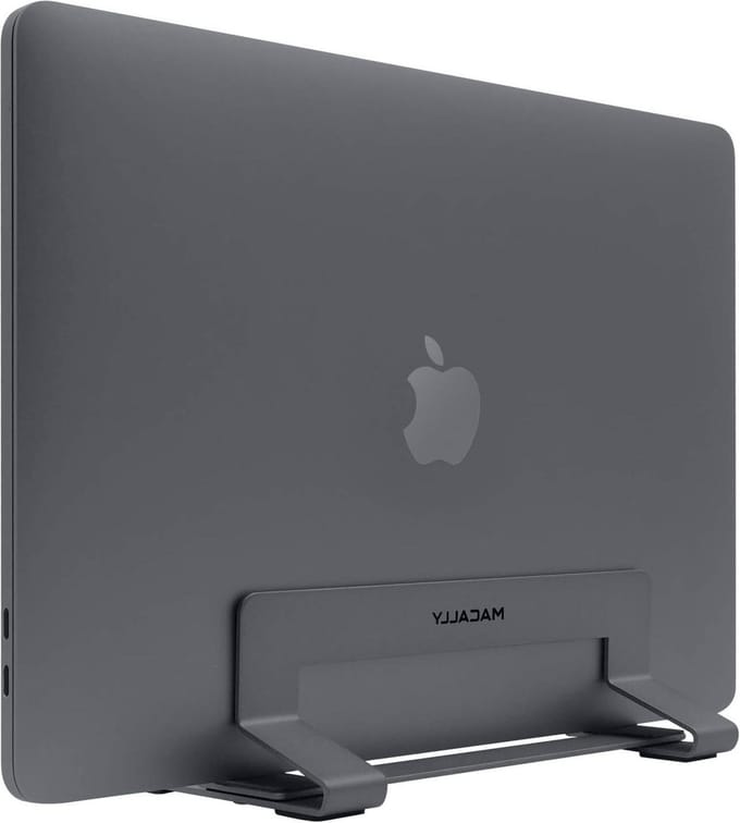 Laptop standaard — Ruimtebesparende stalen standaard voor MacBook Air Pro - spacegrijs