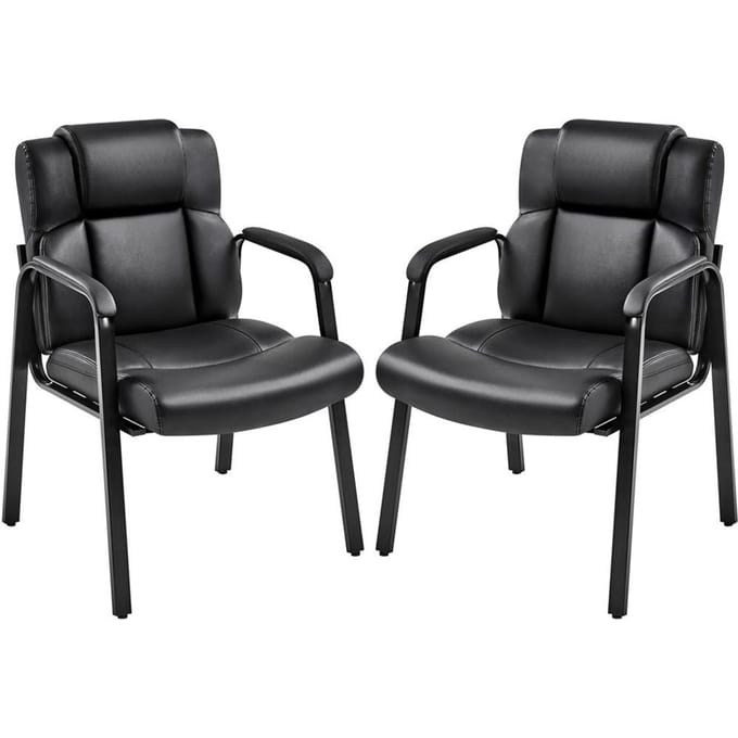 Yaheetech Bureaustoel Set van 2 - Eetkamerstoelen met Armleuning en Rugleuning - Kunstleer - 64x68,5x91,5 cm - Zwart