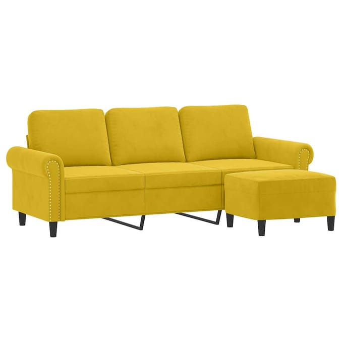 vidaXL - Driezitsbank - met - voetenbank - 180 - cm - fluweel - geel