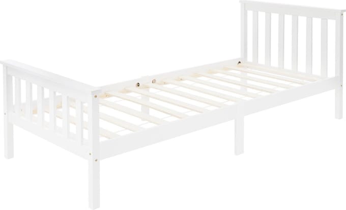 Bedframe eenpersoonsbed 90x200cm van grenenhout in wit met lattenbodem ML design