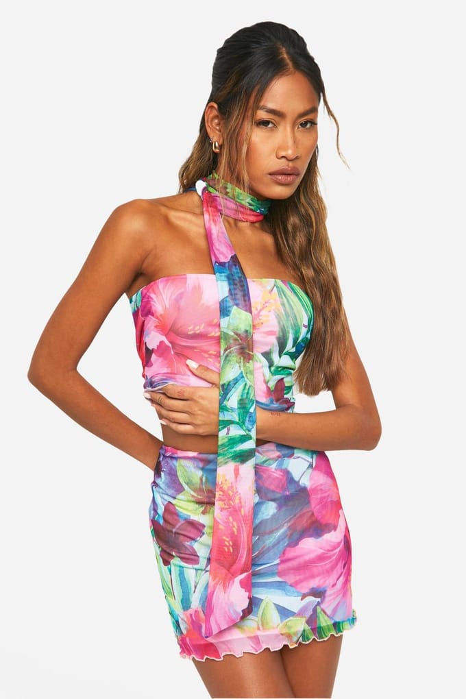 boohoo Dames Minirok met bloemenprint | Roze | Maat: 38