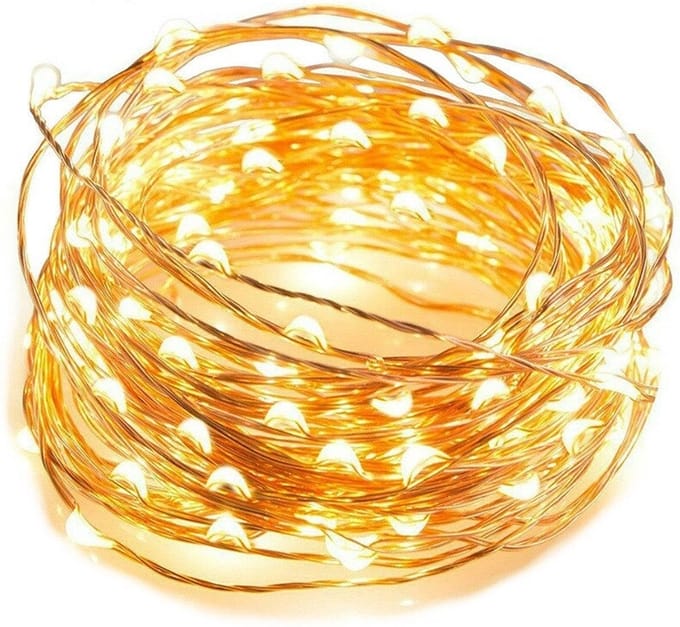 Kerst koperdraad LED verlichting - Warm wit - 5 meter - incl. batterijen