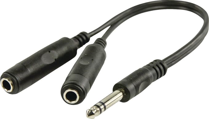 6,35mm Jack (m) - 2x 6,35mm Jack (v) stereo audio splitter kabel - 0,20 meter