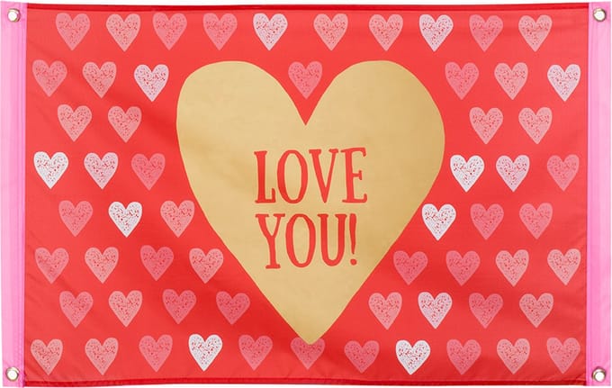 Boland - Polyester vlag 'LOVE YOU!' - Geen thema - Valentijn - Feestversiering - Liefde - Hart
