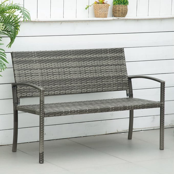 REDOM Tuinbank 2-Zits - Stalen Frame - Polyrattan - Grijs - Draagvermogen Tot 320 Kg