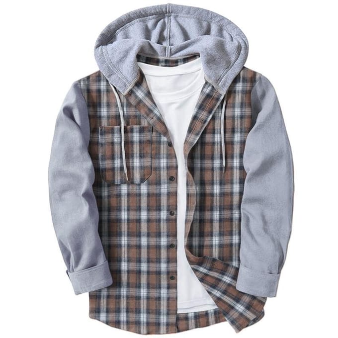 Geruit Herenshirt Contrastkleur Lange Mouw Vest met Capuchon 3XL gray