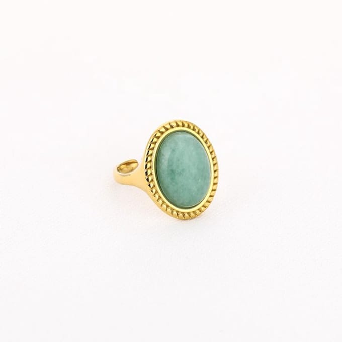 Bijoutheek Ring (Sieraad) Ovaal Groot Steen Goudkleurig Light Green