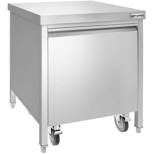 GGM Gastro Mülleimer - 50 Liter - mit Rollcontainer - Einwurföffnung & Frontauszug - Edelstahl Zilver