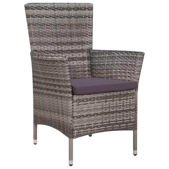 vidaXL - Tuinstoel - en - kruk - met - kussens - poly - rattan - grijs