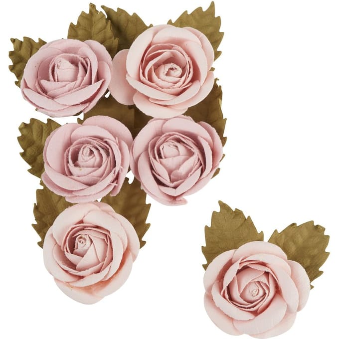 Papieren bloemen "Rosé", set van 6