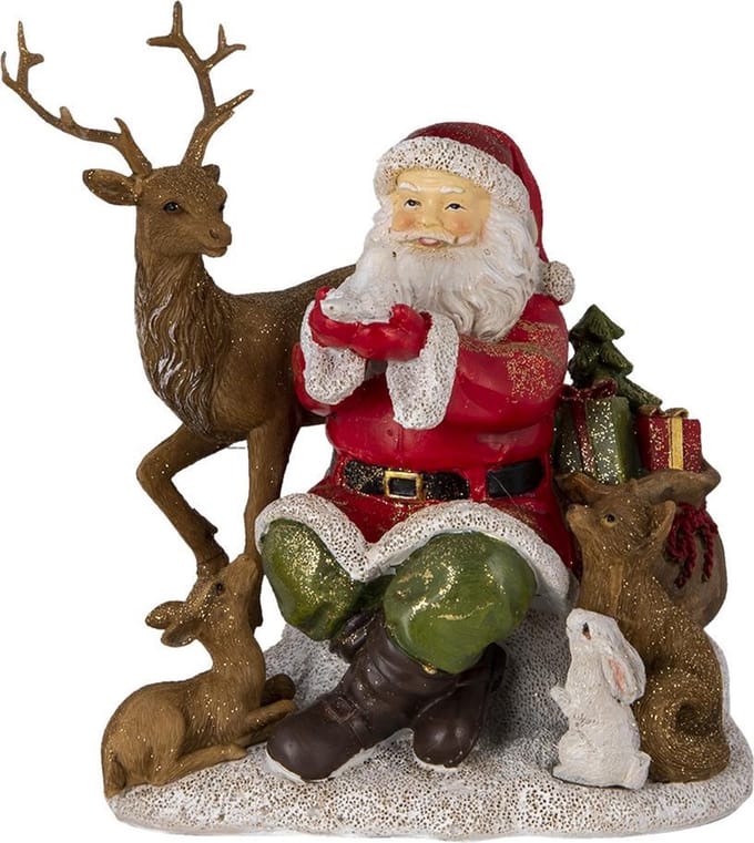 Clayre & Eef Beeld Kerstman 18x13x19 cm Rood Bruin Kunststof