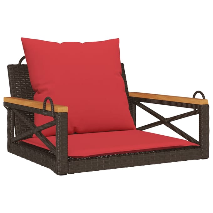vidaXL - Schommelbank - met - kussens - 63x62x40 - cm - poly - rattan - bruin