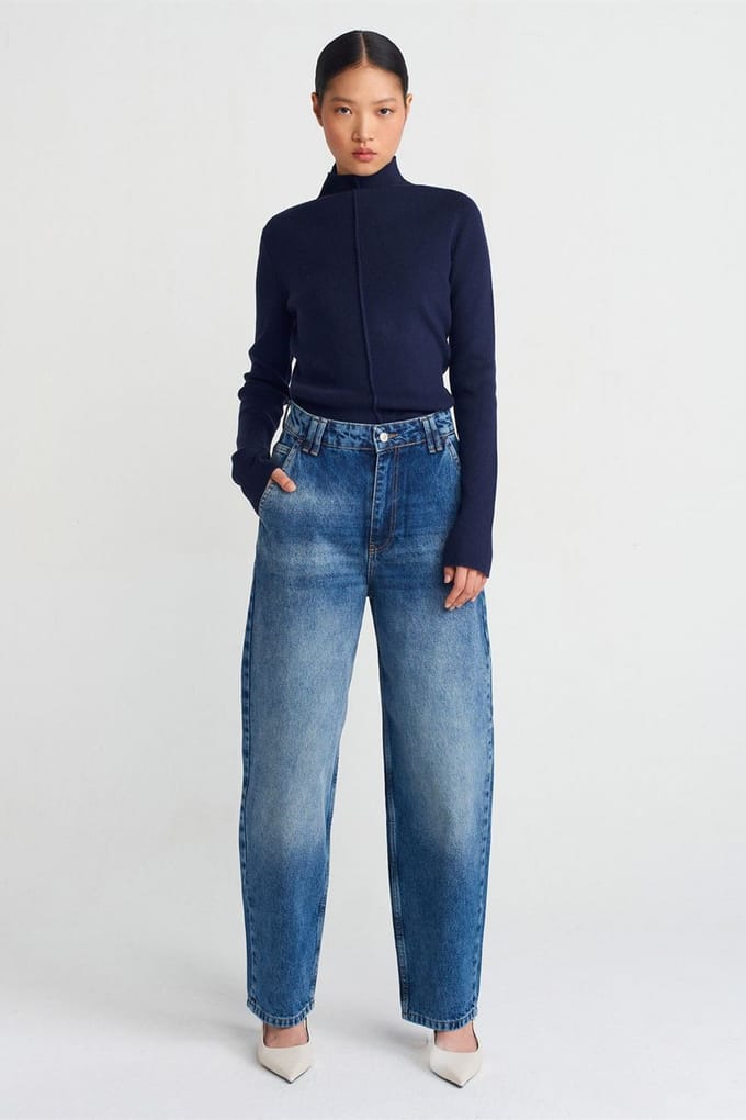 Hooggetailleerde Ballon Wijde Pijpen Jeans