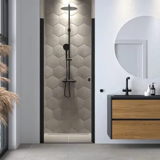 Sealskin Draaideur Hooked - 100x200cm - 6mm Helder Veiligheidsglas - Mat Zwart
