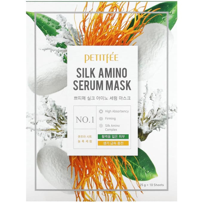 Petitfee, Silk Amino Serum Beauty Mask, 10 packs, 25g each white