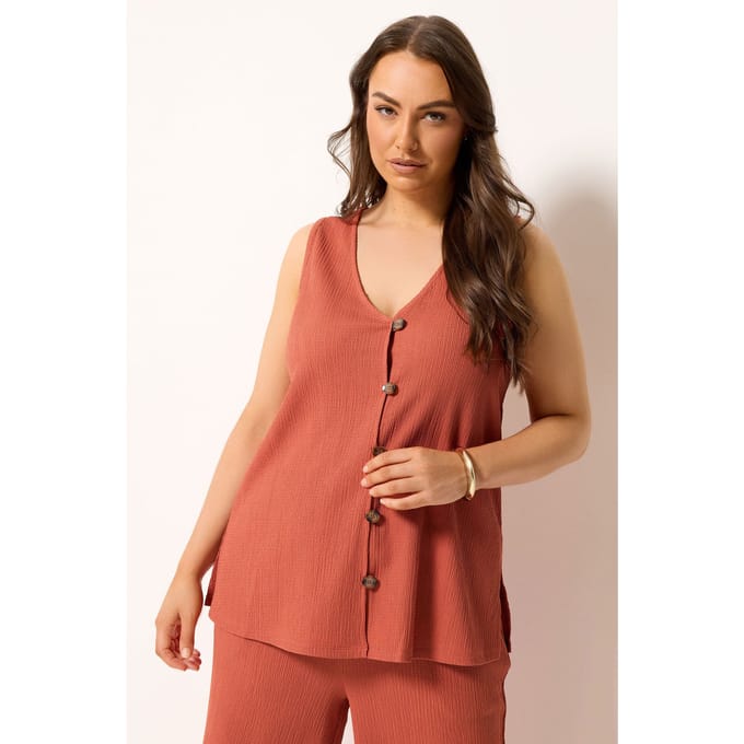 Yours Oranje Getextureerd Gilet Size 50-52