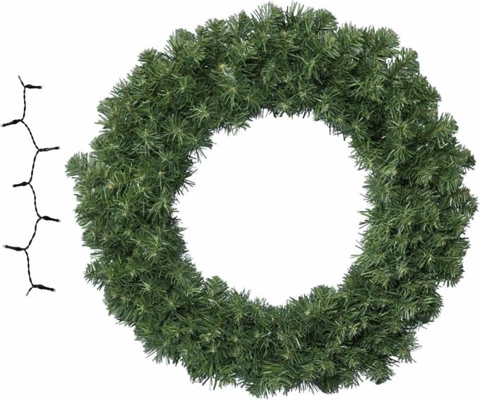 Groene kerstkrans/dennenkrans/deurkrans 50 cm inclusief gekleurde verlichting