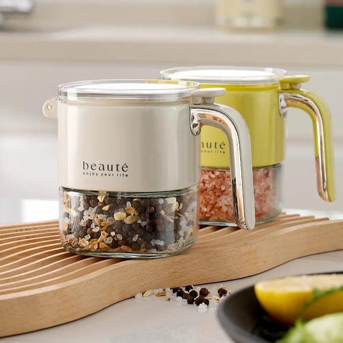 Pot d'assaisonnement scellé de type poussoir de luxe léger assaisonnement MSG résistant à l'humidité transfrontalier boîte d'assaisonnement de grande capacité boîte d'assaisonnement jaune