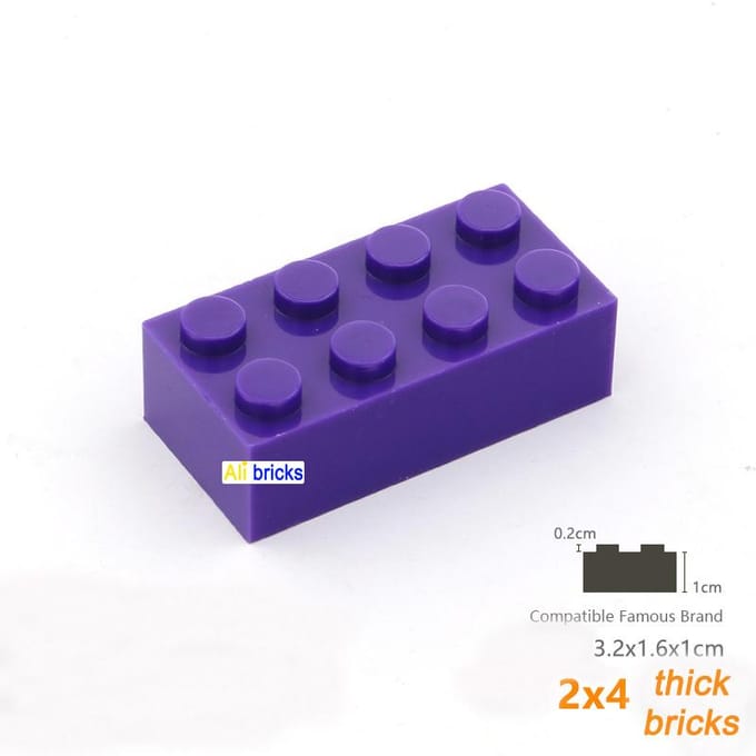 20 stuks Bulk Blokken Bouwstenen Dik 2x4 Gericht op Leren Assemblage Constructie Speelgoed voor Kinderen Afmeting Werkt Met Met 3001 purple