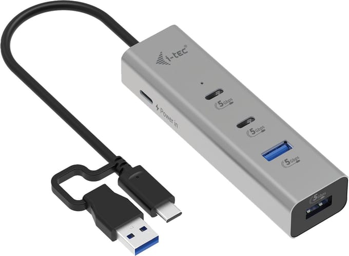 i-tec CAHUBMETAL2A2CPD CAHUBMETAL2A2CPD USB-hub 2 + 2 poorten USB-A, USB-C USB 3.2 Gen1 5 GBit/s Zilver