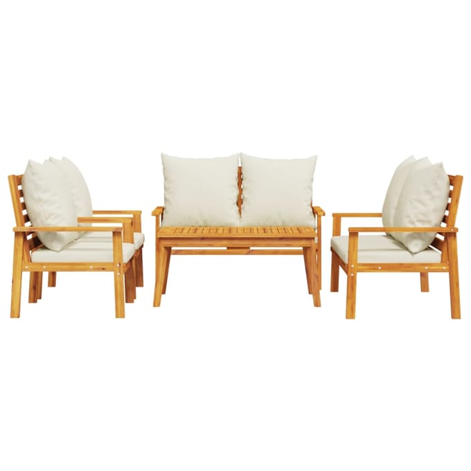 vidaXL - 5-delige - Loungeset - met - kussens - massief - acaciahout