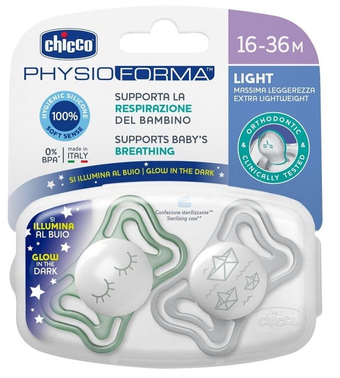 Sucette apaisante silicone souple lumi 2 pièces 16-36 mois
