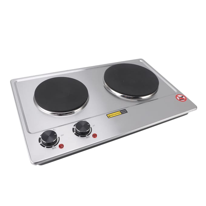 Elektrische kookplaat met 2 pitten 1500W en 1000W Knopbediening 20 inch Aanrecht Ingebouwd Elektrisch Fornuis black