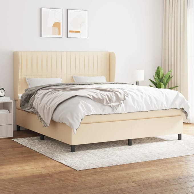 vidaXL - Boxspring - met - matras - stof - crèmekleurig - 160x200 - cm