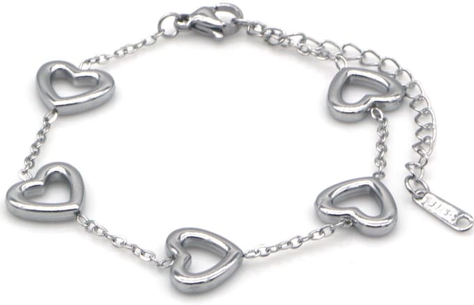 RVS hartjes armband 16-21 cm – zilverkleurig – dames – valentijn – cadeau