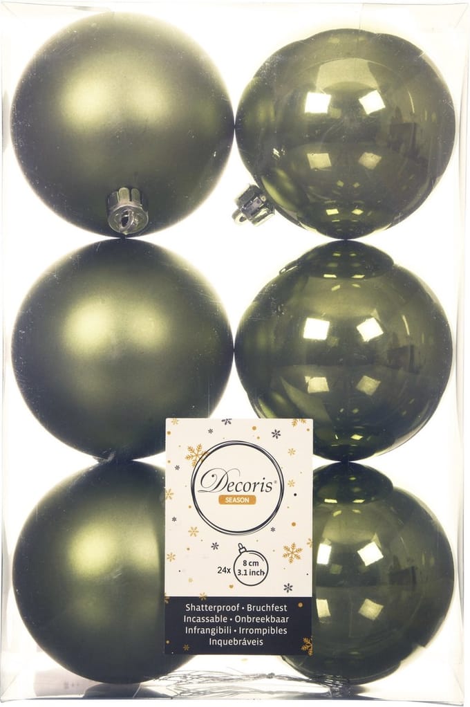 Decoris Kerstballen - 24x st - mosgroen - D8 cm - kunststof - mat/glans - kerstversiering