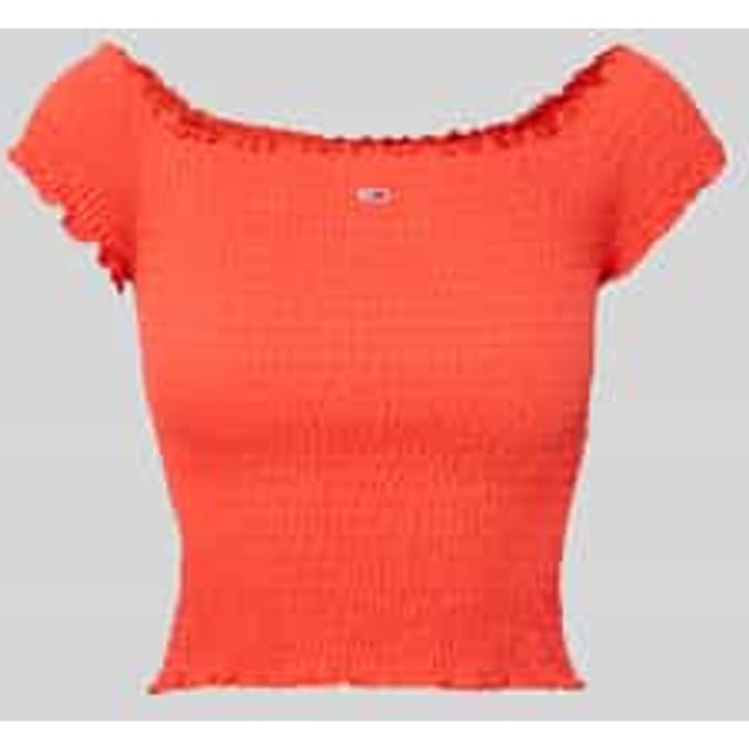 Slim fit korte top met gesmokte inzetten