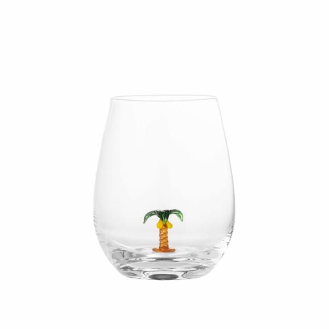 Bloomingville Misa Drinkglas met Palmboom – mondgeblazen glas – 560 ml