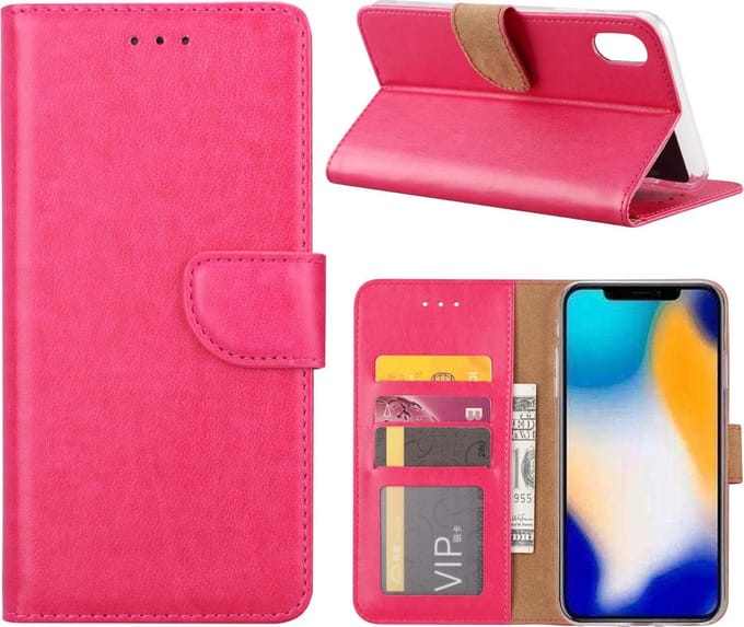 Book Case voor Apple iPhone Xs Max Hoesje Roze met Pasjeshouder