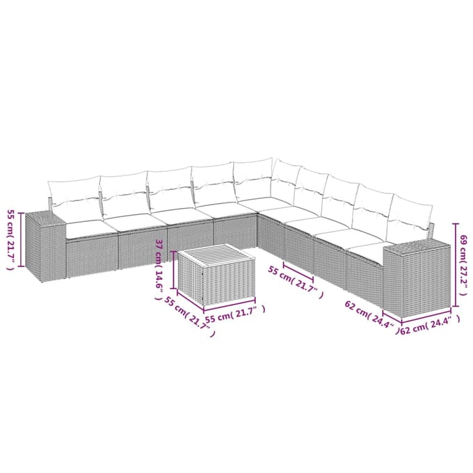 vidaXL - 10-delige - Loungeset - met - kussens - poly - rattan - beige