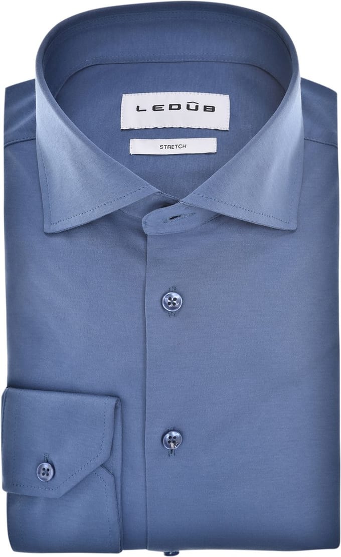 Ledub modern fit overhemd - jersey - middenblauw - Strijkvriendelijk - Boordmaat: 52