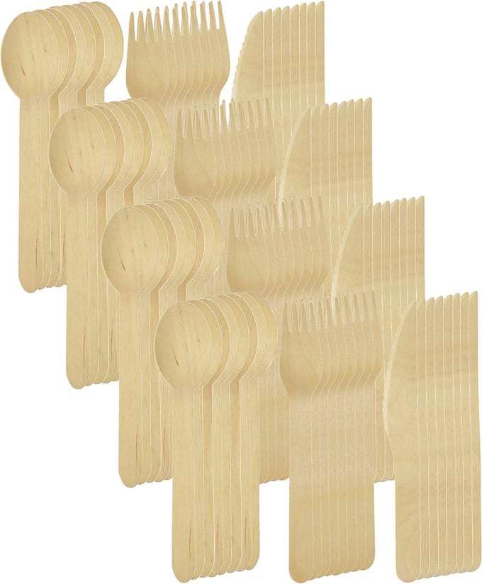 Set van wegwerp houten bestek - lepel, vork, mes EKO / 96 stuks