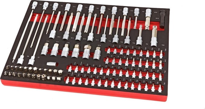 Professionele 102 Delige Inbus, Torx, Hex, Rib Doppenset Foam Inlay