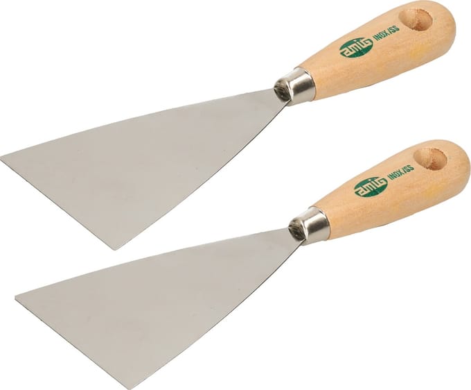 Amig Plamuurmes - 2x - werkbreedte 90 mm - roestvrij staal - houten greep