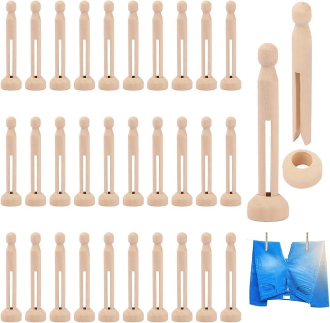 Houten Wasknijpers - Kledingknijpers Hout - Kleding Drogen - Comfortabele Grip - 11 cm - Wit