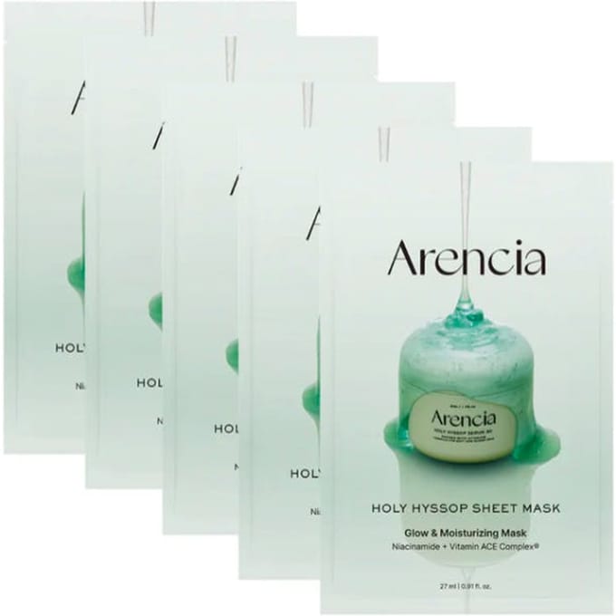 Arencia Holy Hyssop Sheet Mask Glow & Moisturizing Mask [Niacinamide+ Vitamin ACE Complex] [27mlx5][5 pcs]