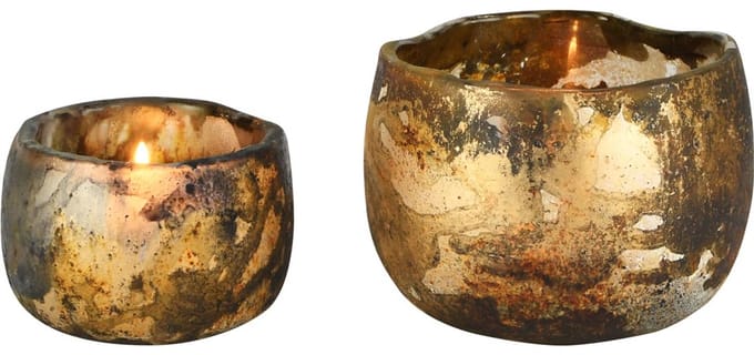 Dekoratief | Set 2 theelichthouders 'Rustic Rush', glas, 12x12x9cm | A258178