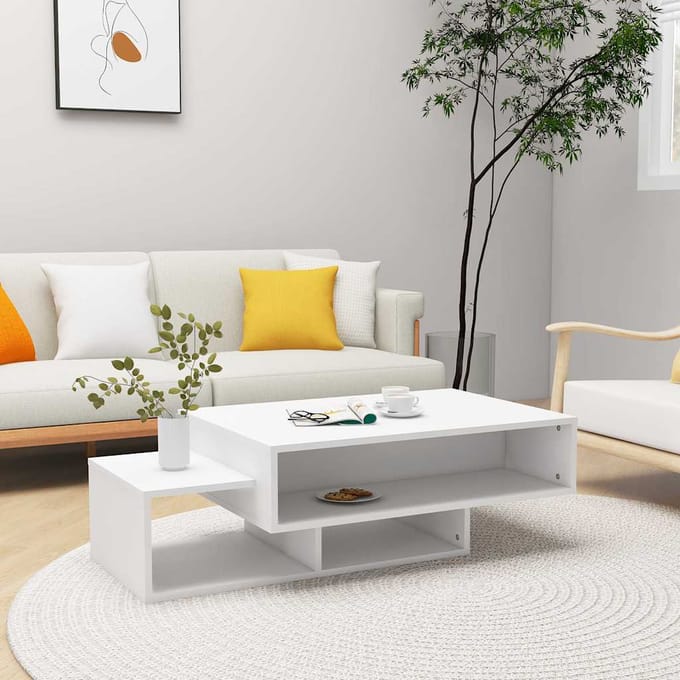 vidaXL - Salontafel - 105x55x32 - cm - bewerkt - hout - wit