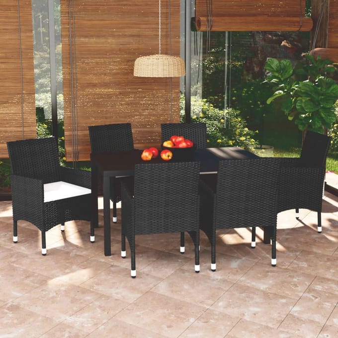 vidaXL - 7-delige - Tuinset - met - kussens - poly - rattan - zwart